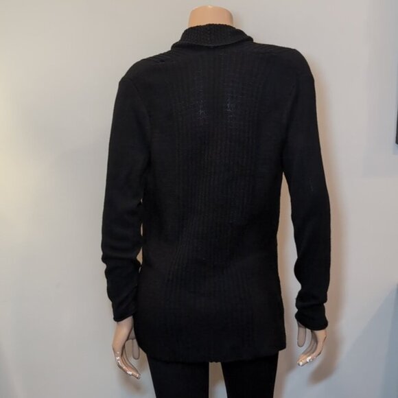 Laura Open Front Cardigan Sweater Shawl Collar Black Tunic Length Long Sleeve - Picture 6 of 15